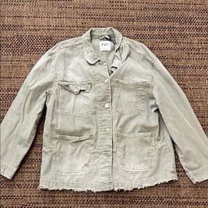 Zara Light Green Distressed Jean Jacket